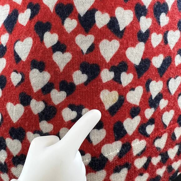J.CREW Tippi Merino Wool Red White Black Hearts Print Shoulder Sweater Small S - Picture 6 of 9